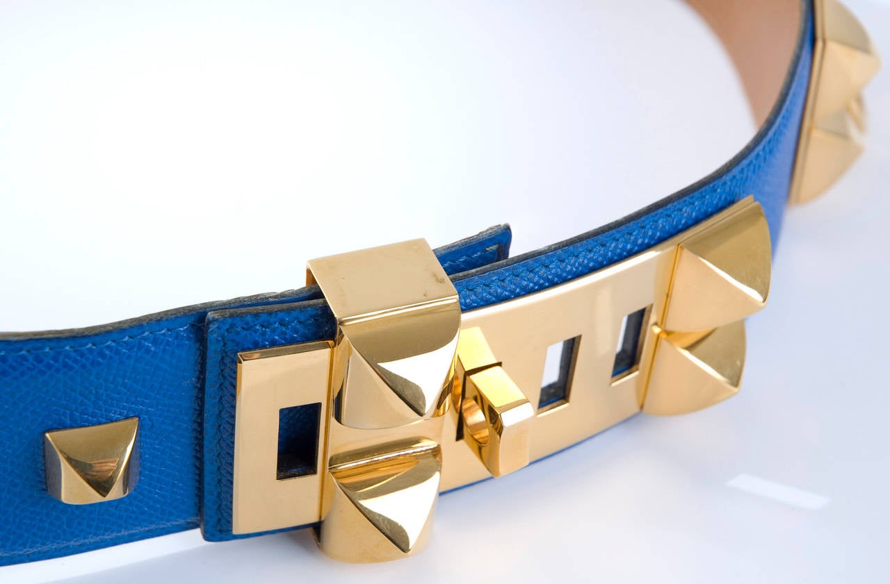 Blue Hermès Collier de Chien Leather Belt For Sale 2