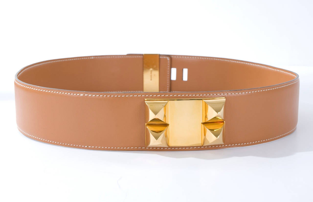 1987 Camel Hermès Collier de Chien Leather Belt In Excellent Condition For Sale In Hamburg, Deutschland