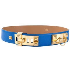 Blue Hermès Collier de Chien Leather Belt