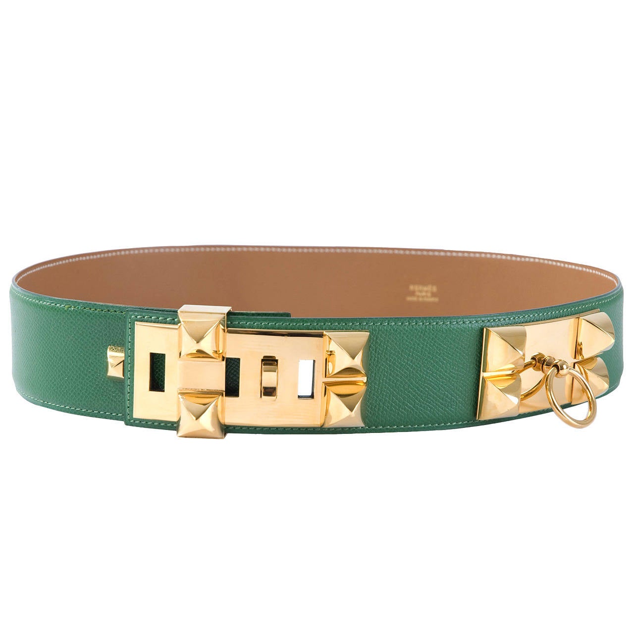 Green Hermès Collier de Chien Leather belt For Sale
