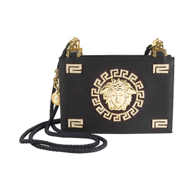 1992s Gianni Versace Couture Black Satin Evening Purse. For Sale
