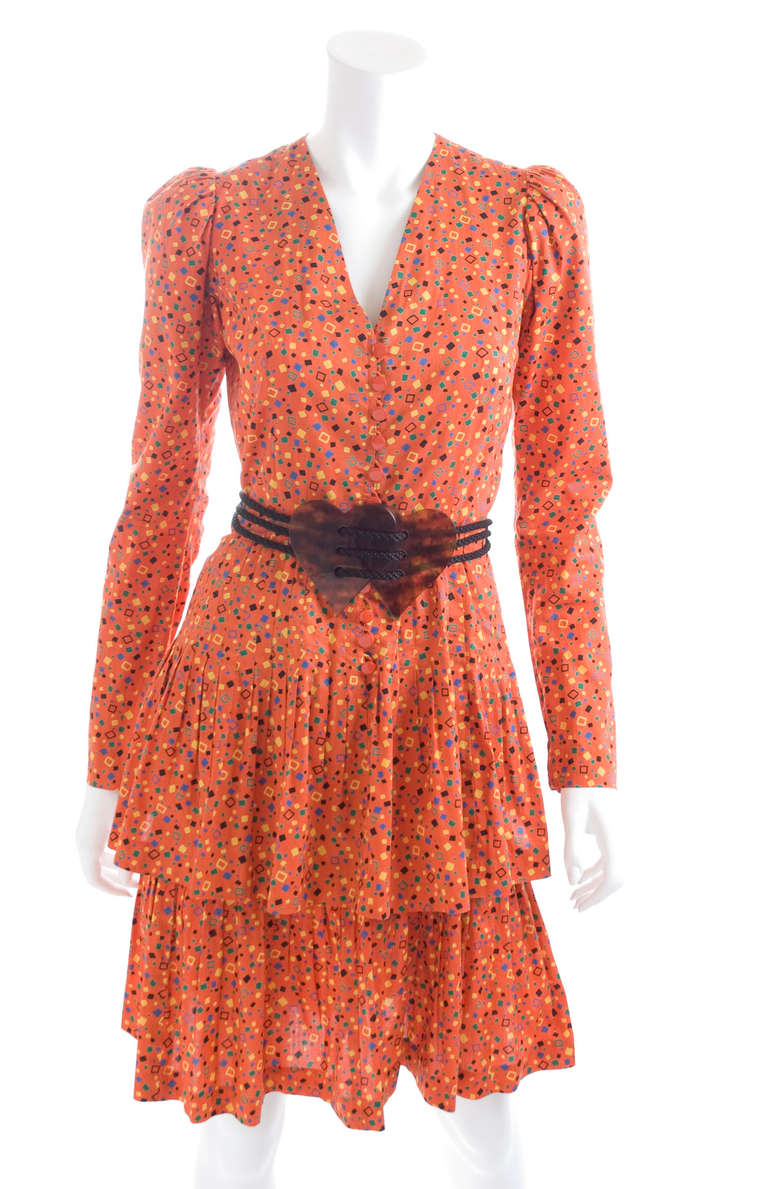 1971 Yves Saint Laurent Cotton Dress with Double Heart Belt In Excellent Condition In Hamburg, Deutschland