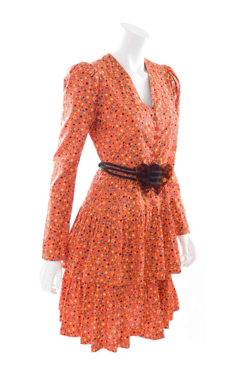 Women's 1971 Yves Saint Laurent Cotton Dress with Double Heart Belt