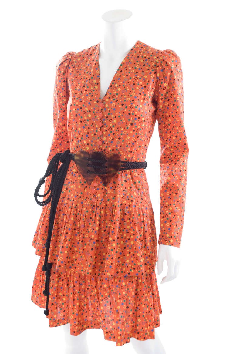 1971 Yves Saint Laurent Cotton Dress with Double Heart Belt 1