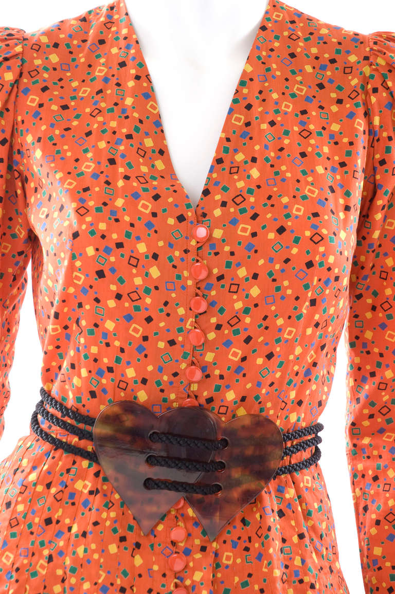 1971 Yves Saint Laurent Cotton Dress with Double Heart Belt 3