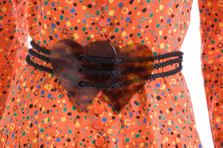 1971 Yves Saint Laurent Cotton Dress with Double Heart Belt 4