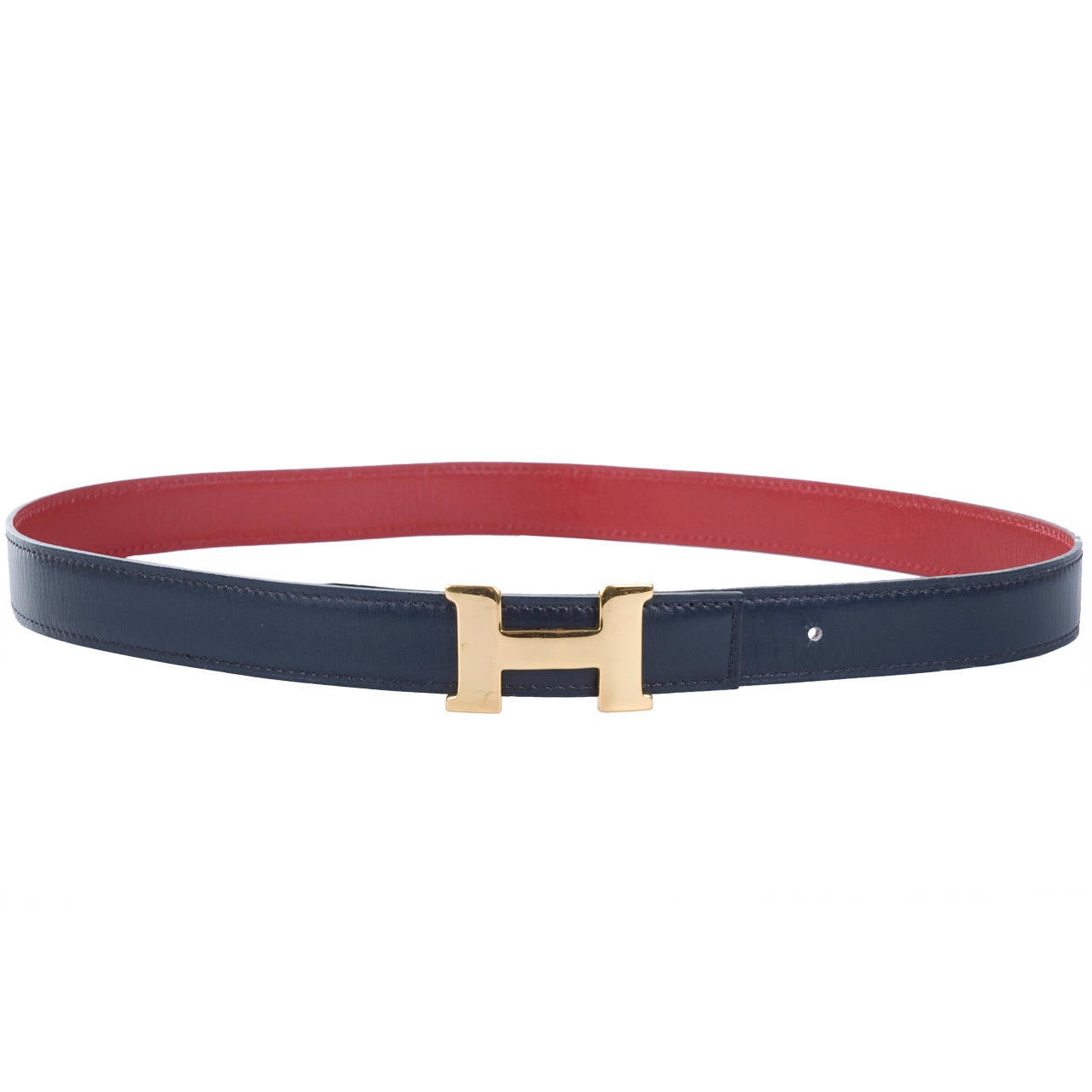 1990 Small Hermes Belt in Black/Red For Sale