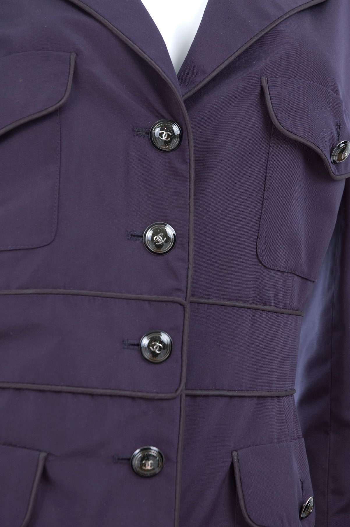 Women's Chanel Silk Jacket in Navy For Sale