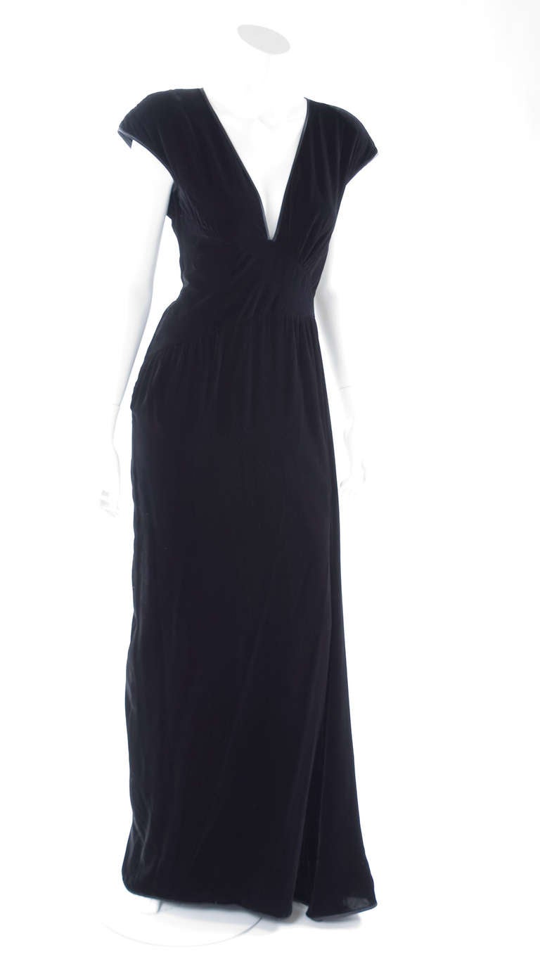 Women's 1980 Valentino Black Velvet Evening Dress For Sale