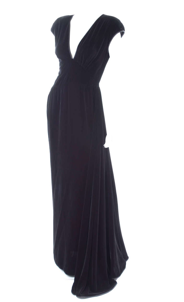 1980 Valentino Black Velvet Evening Dress For Sale 1