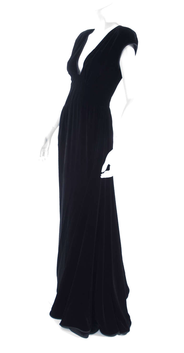 1980 Valentino Black Velvet Evening Dress For Sale 2