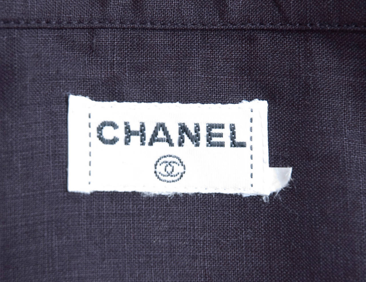 80's Chanel Black Linen Blouse For Sale 3