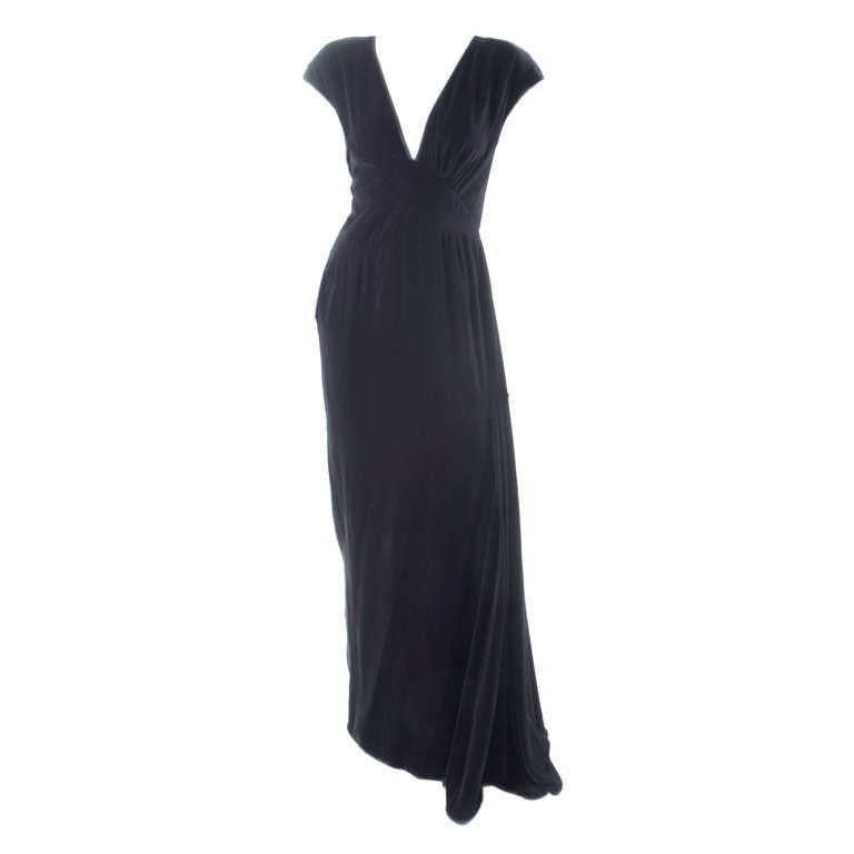1980 Valentino Black Velvet Evening Dress For Sale