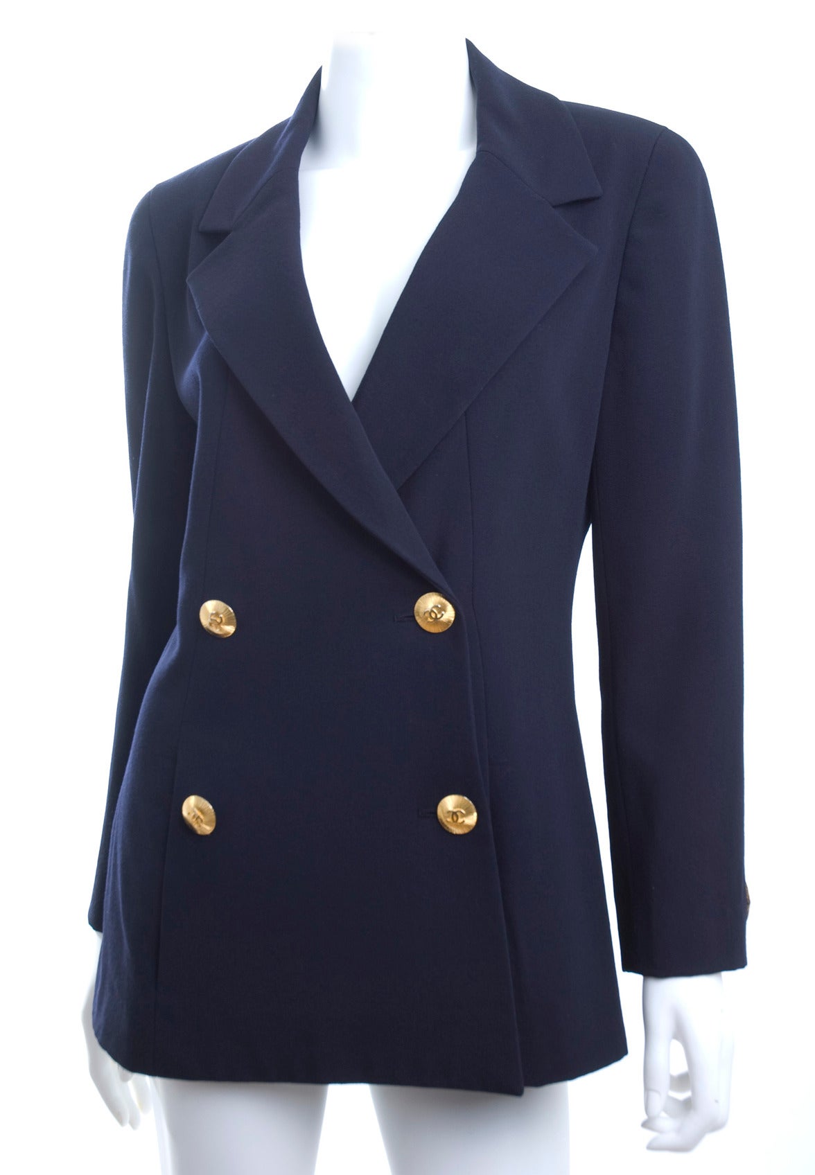 Rare 80's Navy Chanel Jacket CC Logo and 5 on the Sleeves For Sale at ...