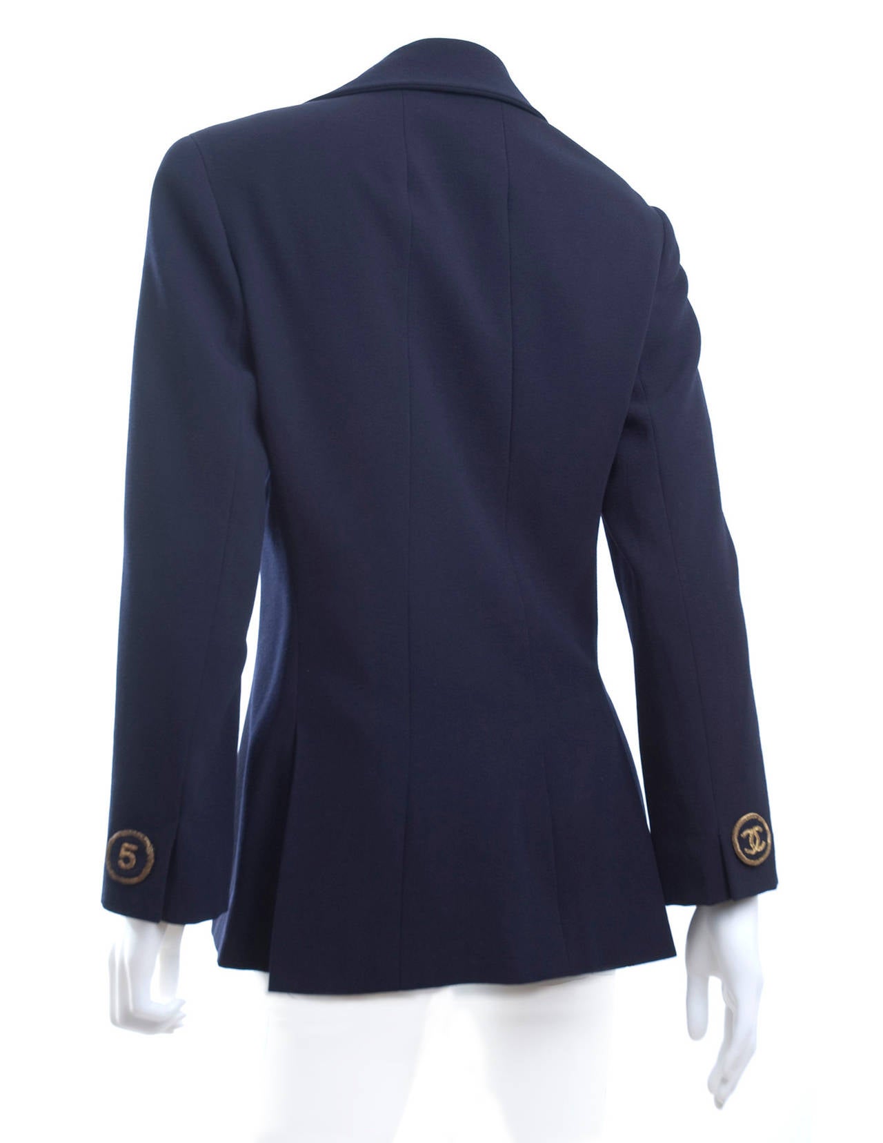Women's Rare 80's Navy Chanel Jacket CC Logo and 5 on the Sleeves For Sale