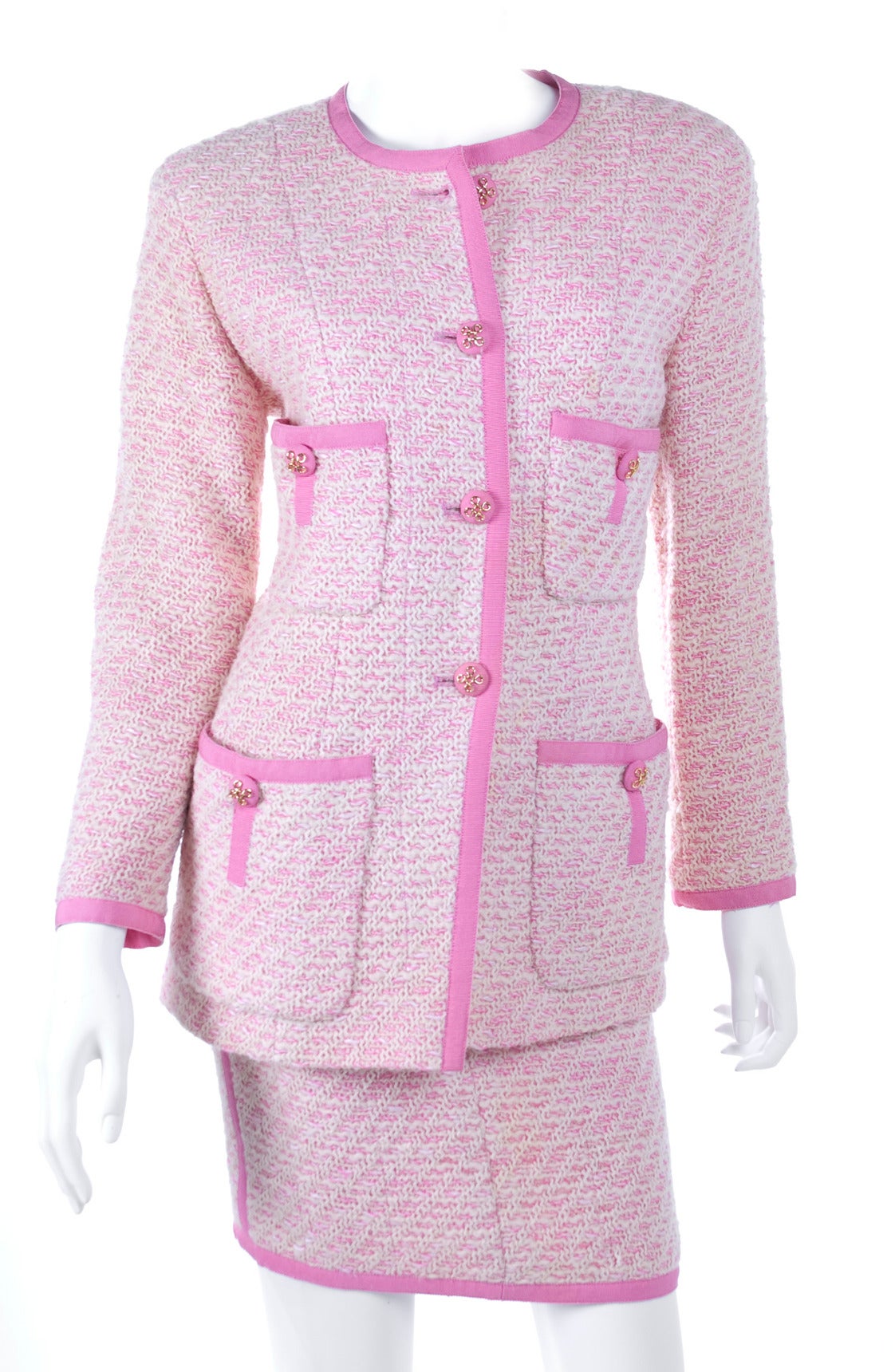 Women's Chanel Suit in Pink and Creme Documented For Sale