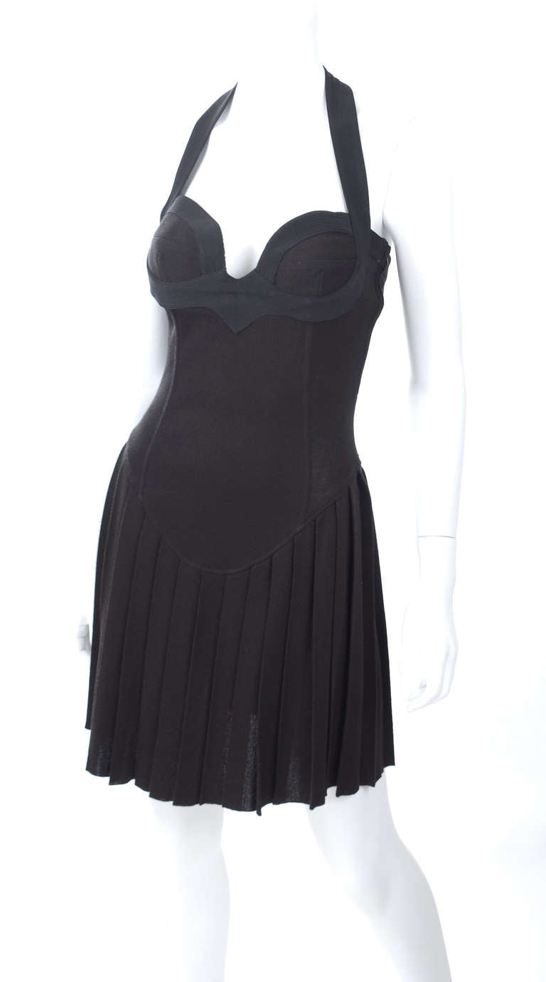Women's Vintage 1980's Gianni Versace Black Knit Halter Dress For Sale