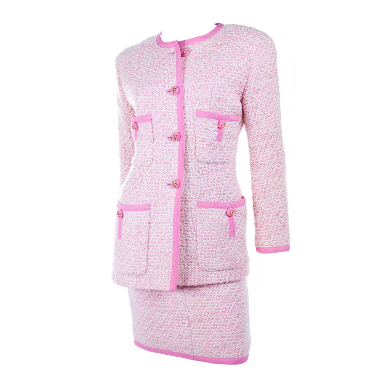 Chanel Suit in Pink and Creme Documented For Sale