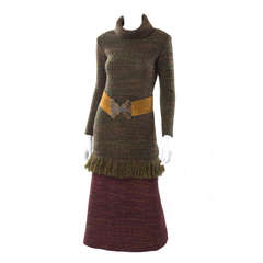 60s Yves Saint Laurent Knit Skirt and Sweater with Butterfly Belt