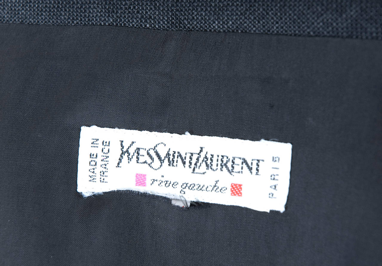 90s Vintage Yves Saint Laurent Tuxedo Black Linen Wrap Dress with Belt For Sale 4