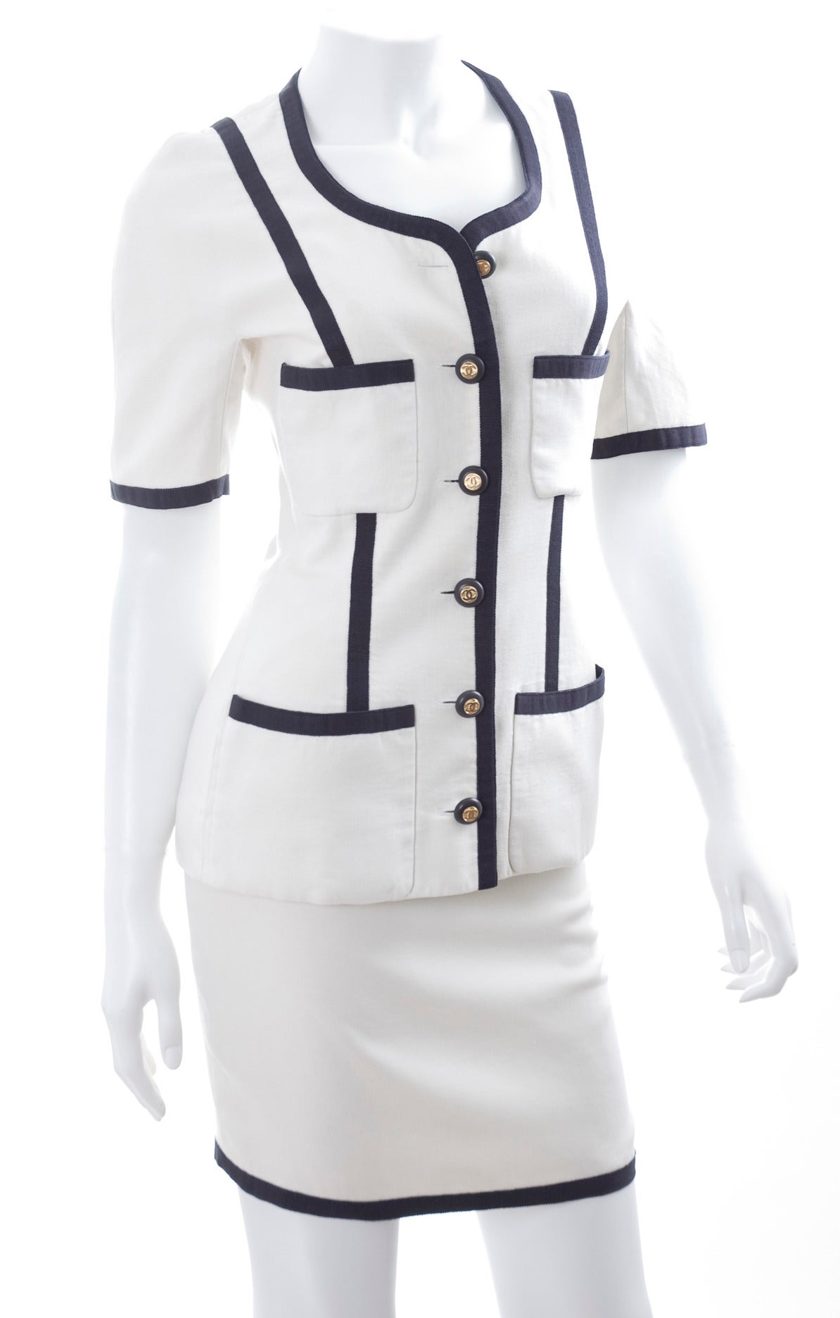 Vintage 80's Chanel Suit Ivory and Navy