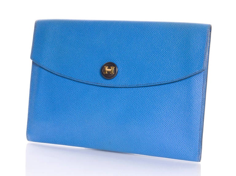 1994 Hermes Pochette RIO Blue Couchevel Leather at 1stdibs  