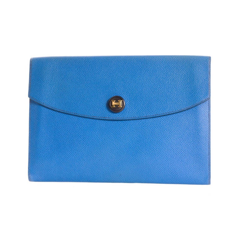 1994 Hermes Pochette RIO Blue Couchevel Leather