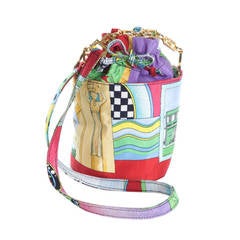 90's Gianni Versace  Miami Silk Print Bucket Pouch