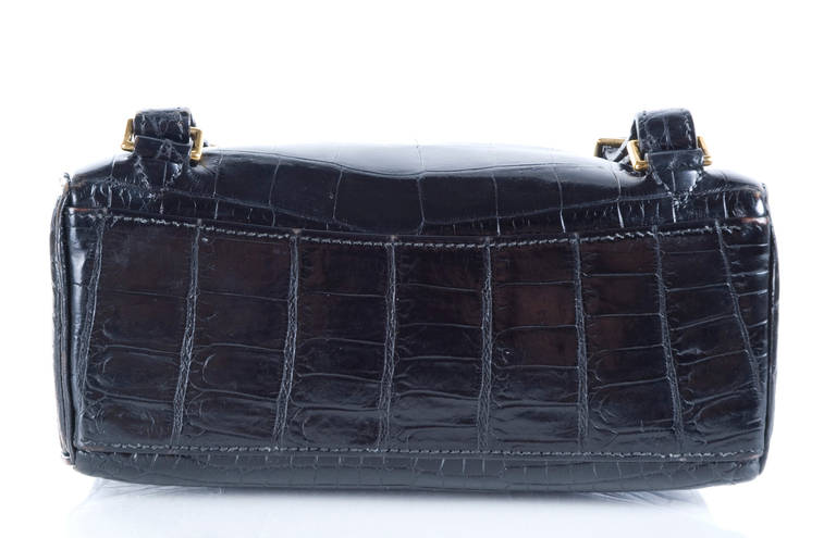 Hermes Shiny Black Nilo Crocodile Kelly Ado Backpack Bag 1