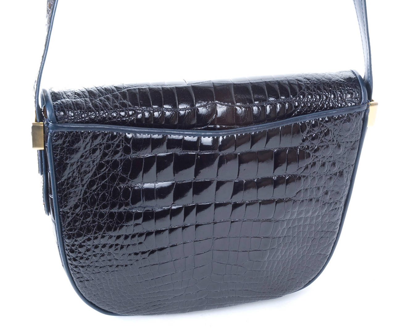 Women's 80's Chloe Navy Crocodile and Leather Purse For Sale