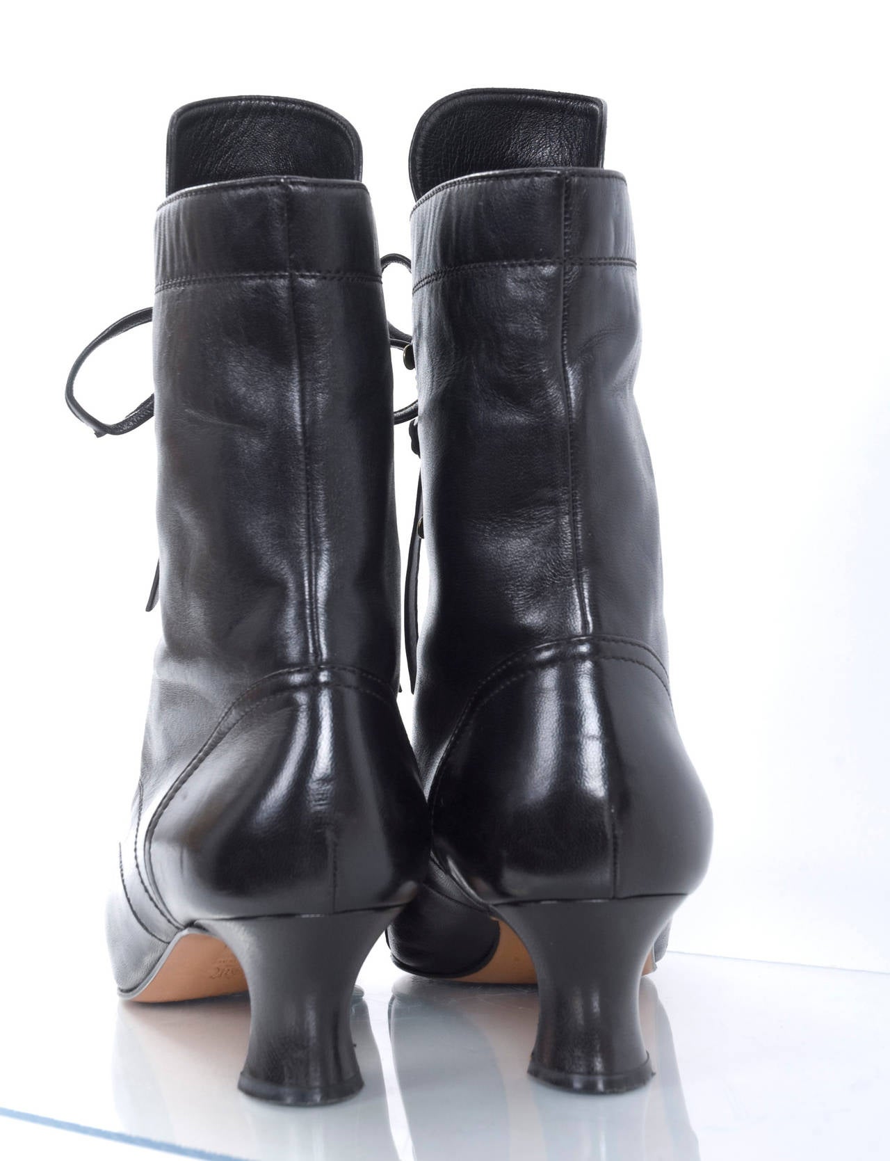 Black Vintage 80's Gianni Versace Laceup Boots with Medusa