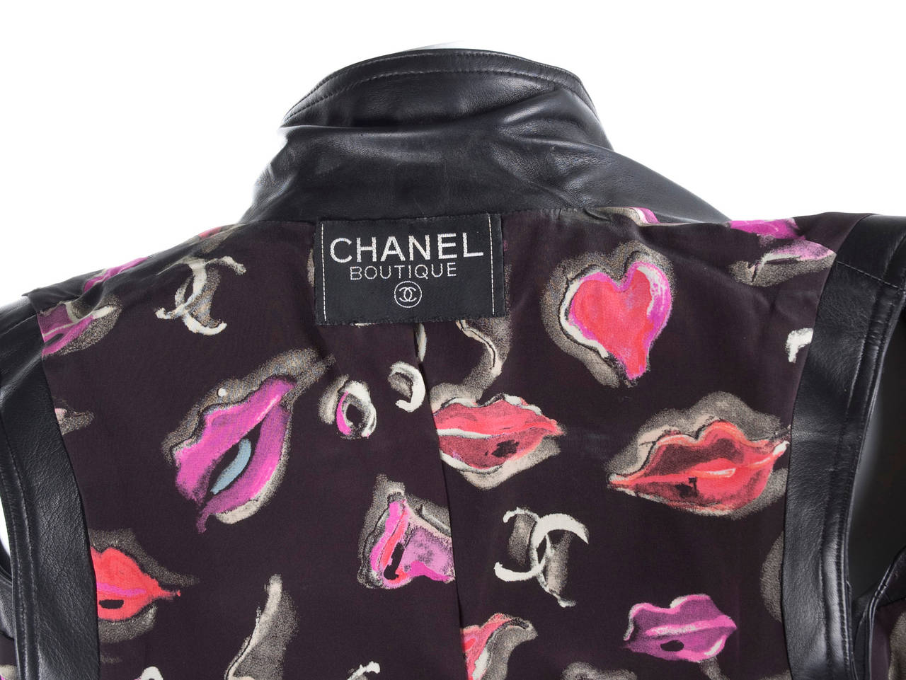 Rare 1995 Chanel Cropped Black Leather Vest 4