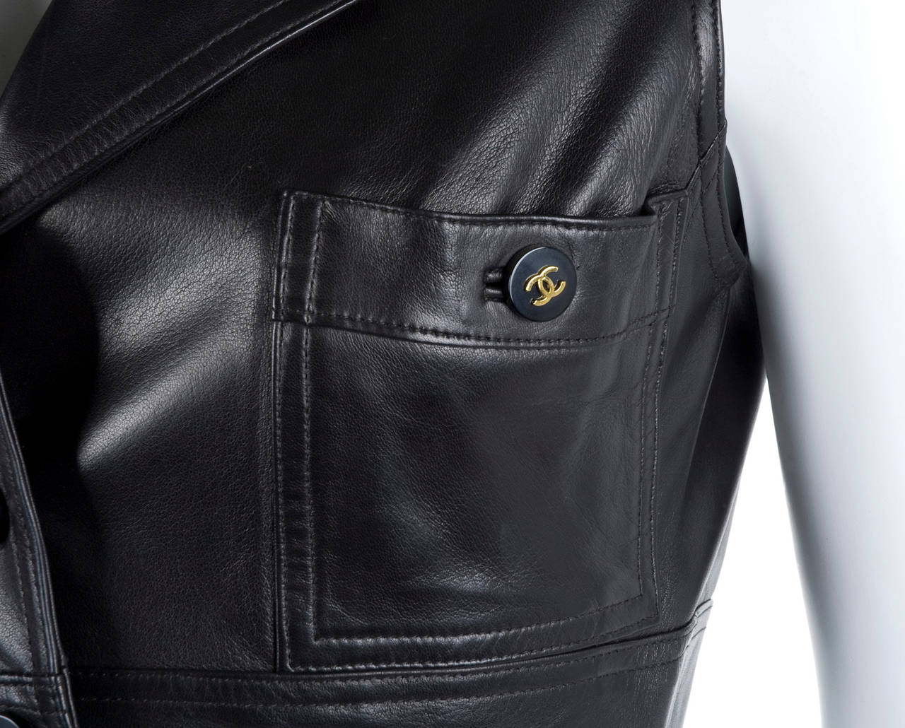 Rare 1995 Chanel Cropped Black Leather Vest 1