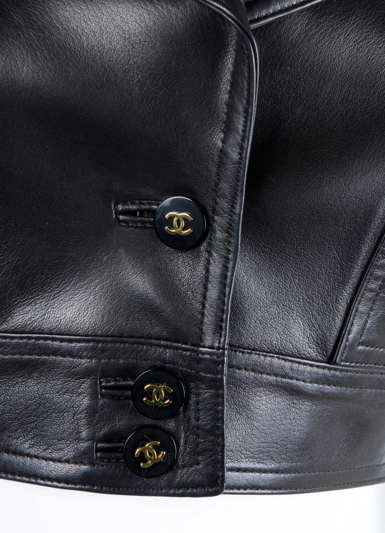 Rare 1995 Chanel Cropped Black Leather Vest 2