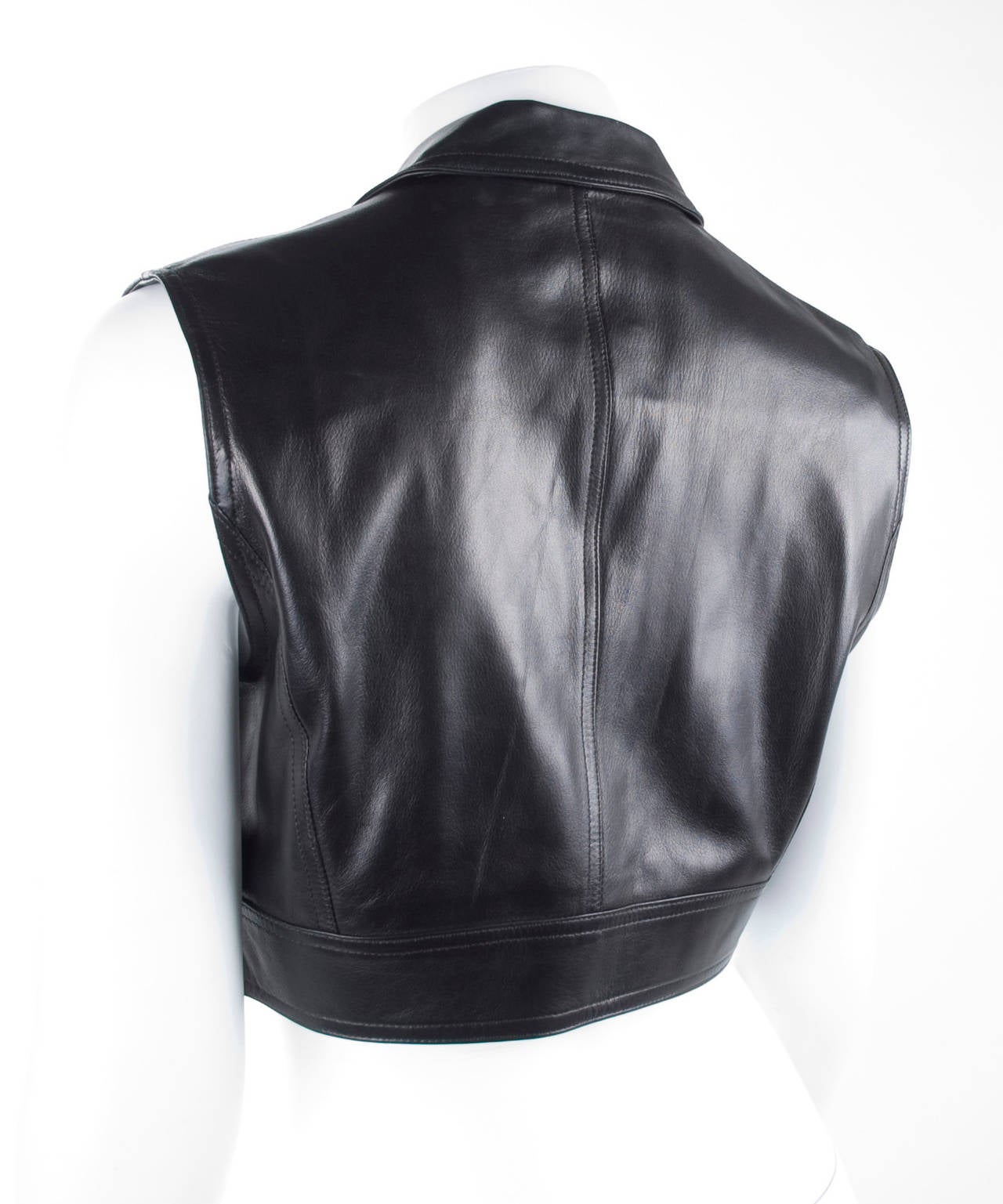 Rare 1995 Chanel Cropped Black Leather Vest 3