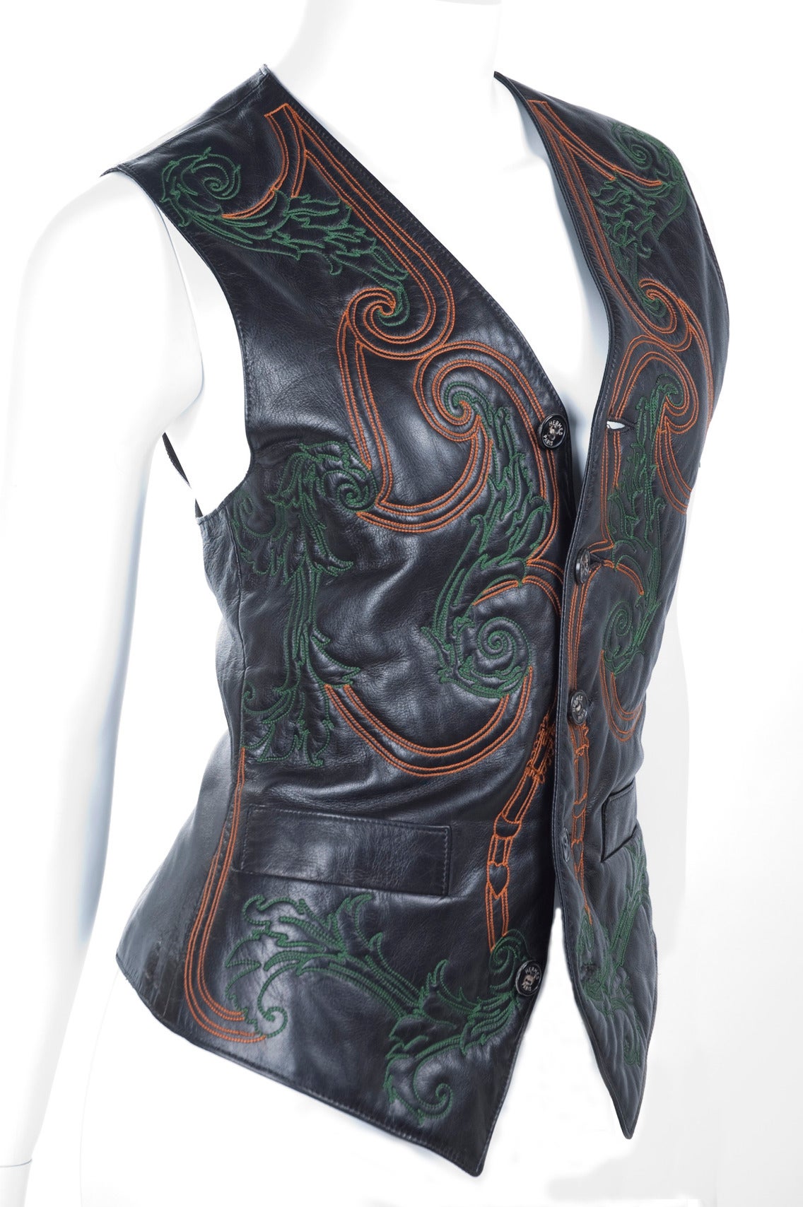 90's Hermes Embroidered Leather Vest. In Excellent Condition In Hamburg, Deutschland