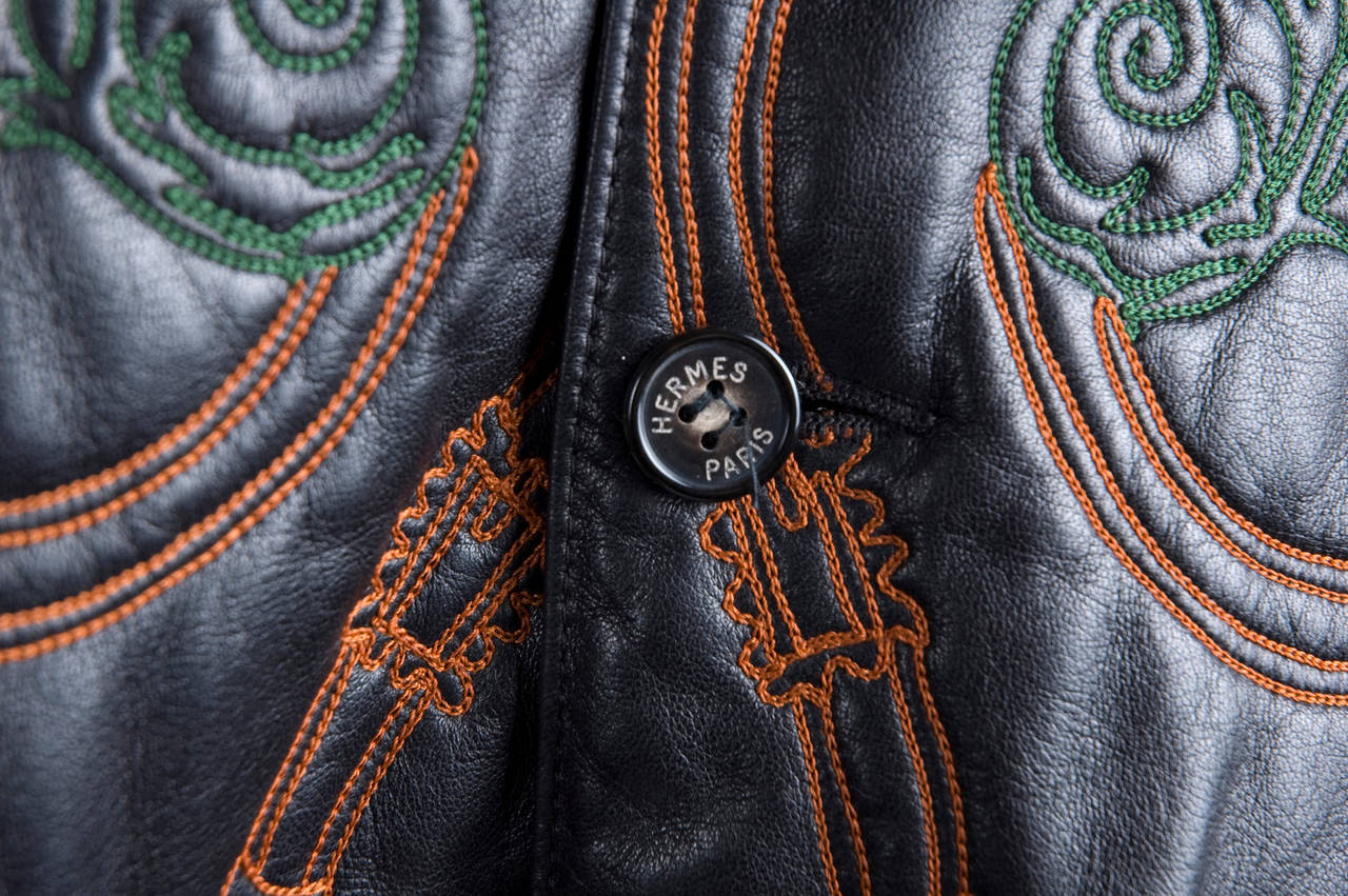90's Hermes Embroidered Leather Vest. 2