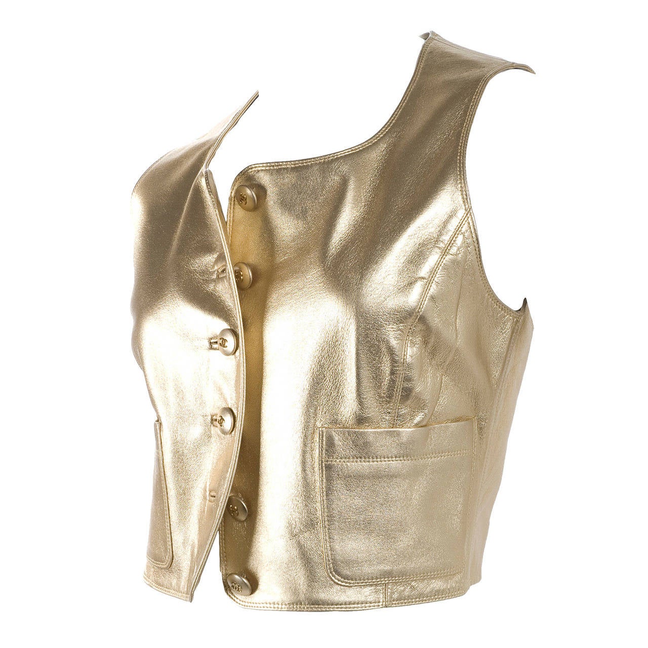 80's Chanel Leather Vest in Gold