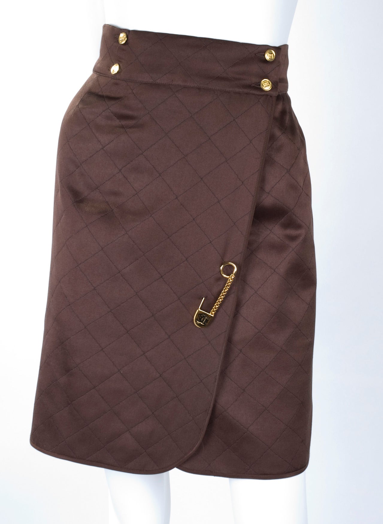 Black Vintage Brown Chanel Wrap Skirt With CC Safety Pin
