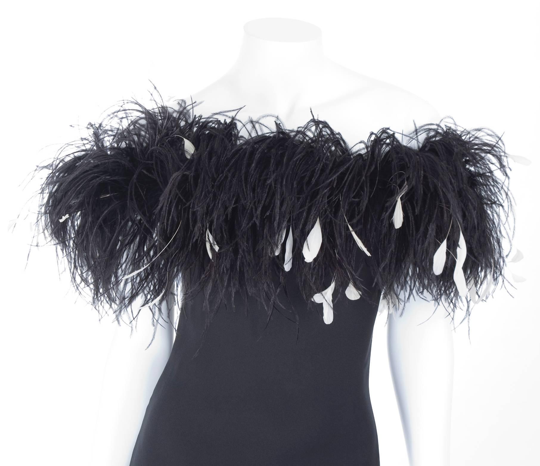 Black Yves Saint Laurent Gown with Feathers