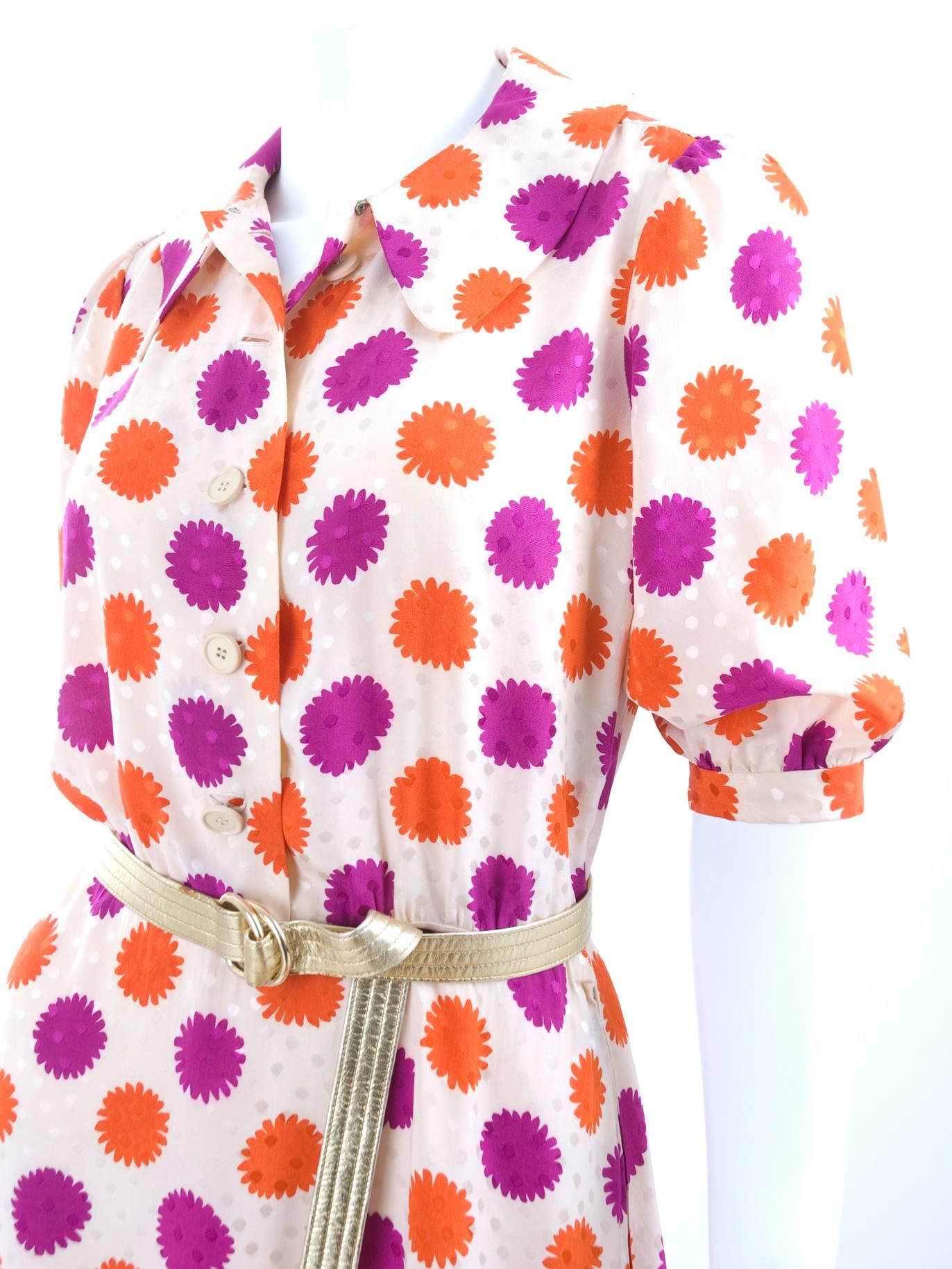 Beige 1975 Haute Couture Yves Saint Laurent Silk Dress.