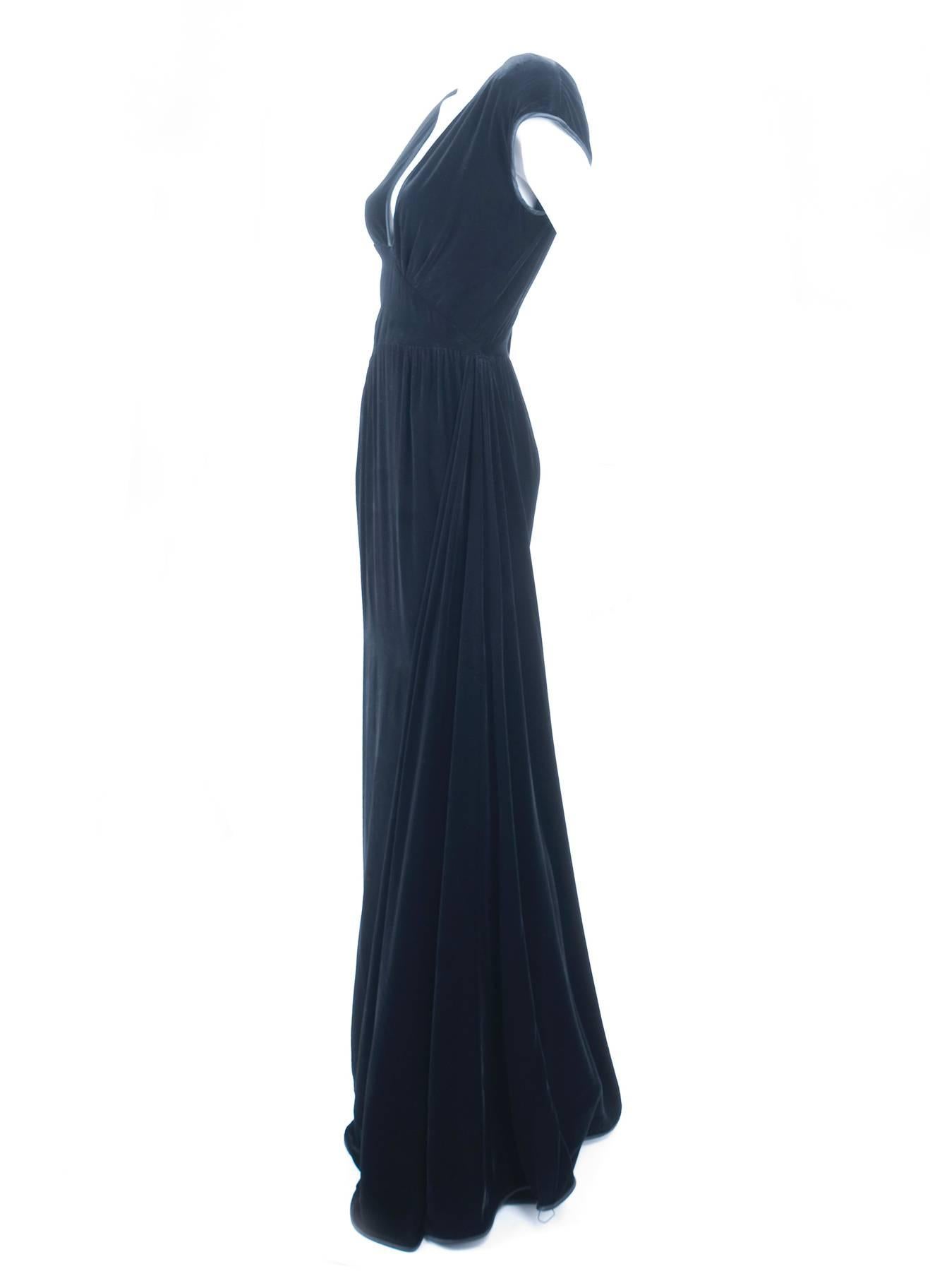 Women's 1980 Valentino Black Velvet Evening Gown For Sale