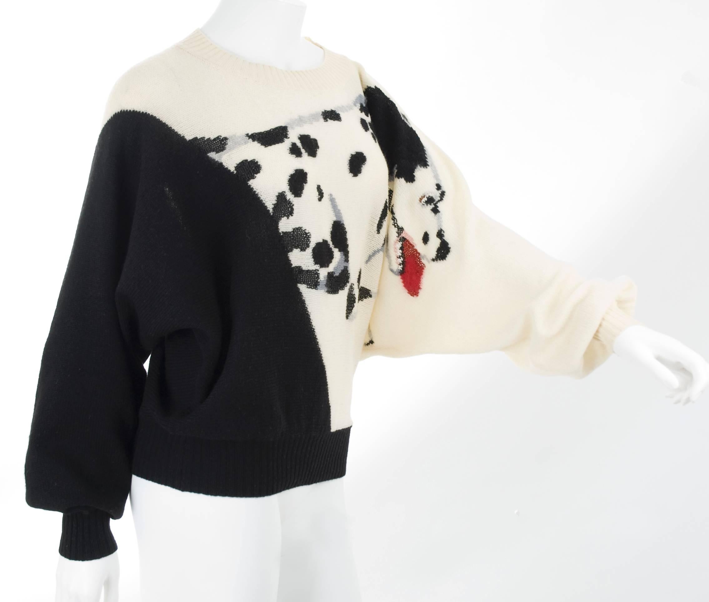 Beige Krizia 1980s Black and Creme Dalmatian Sweater For Sale