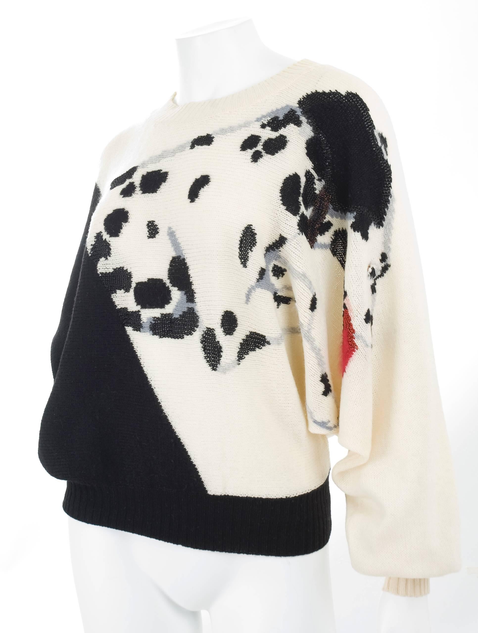 Women's Krizia 1980s Black and Creme Dalmatian Sweater For Sale