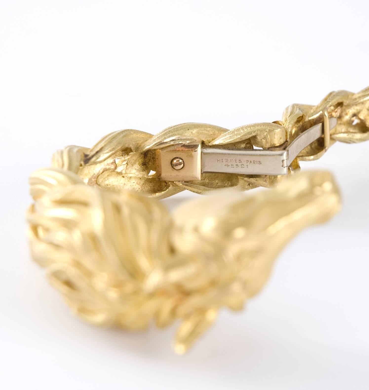Rare & Vintage Hermes A 18-Karat Gold Horse Bracelet Bangle  4