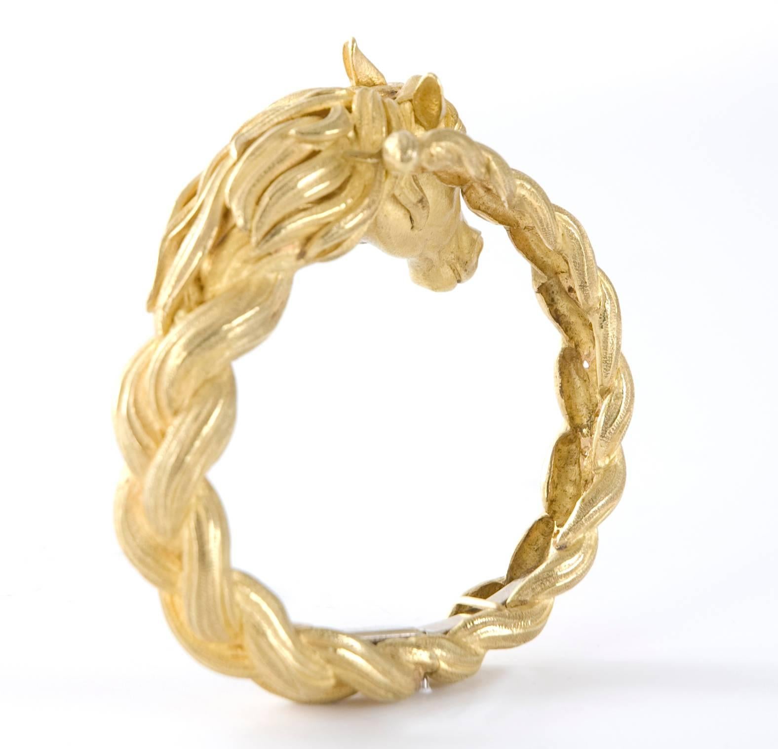 Women's Rare & Vintage Hermes A 18-Karat Gold Horse Bracelet Bangle 