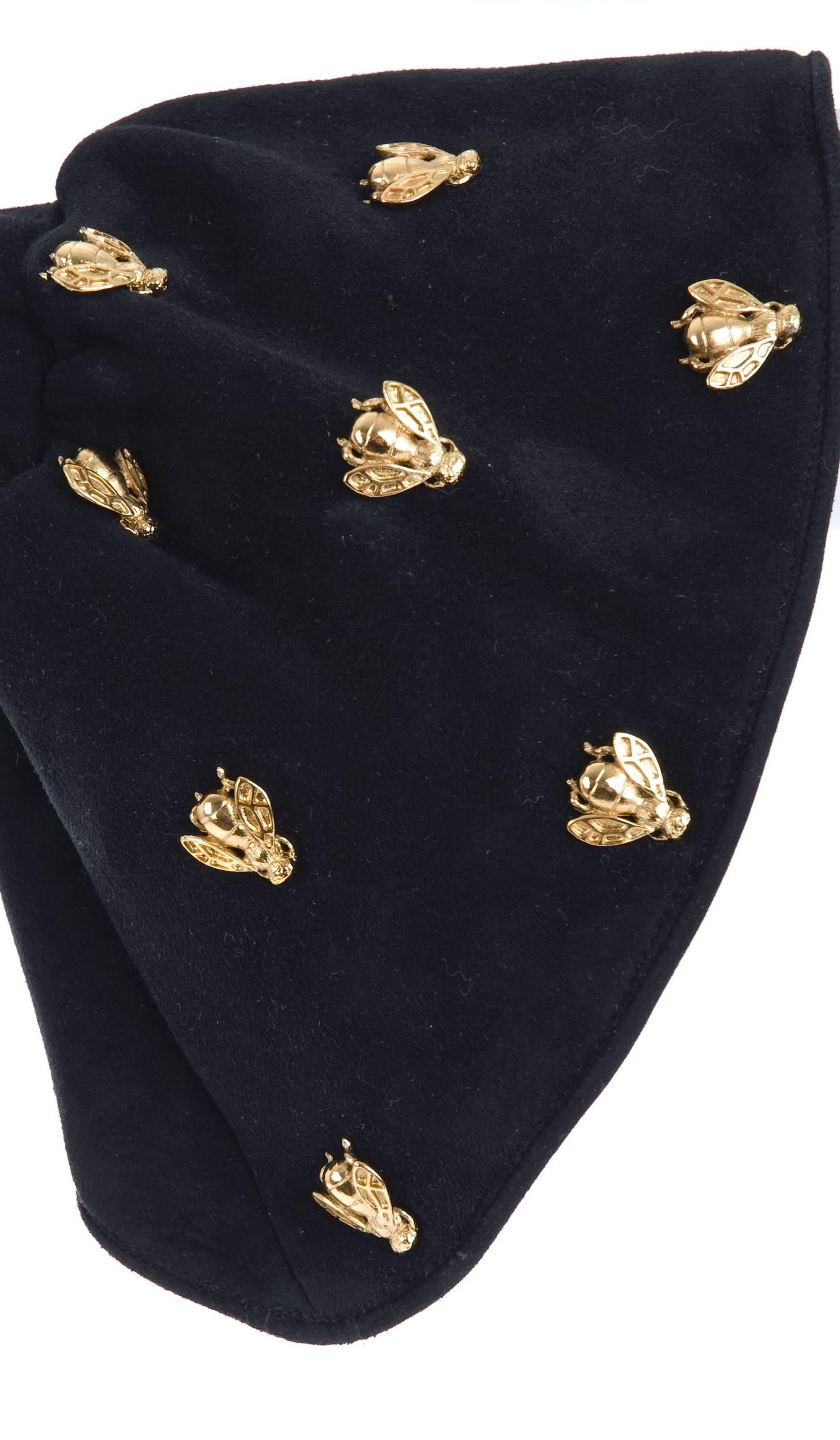Vintage Christian Dior Boutique Black Suede Gloves Embelished with  Bee's For Sale 2