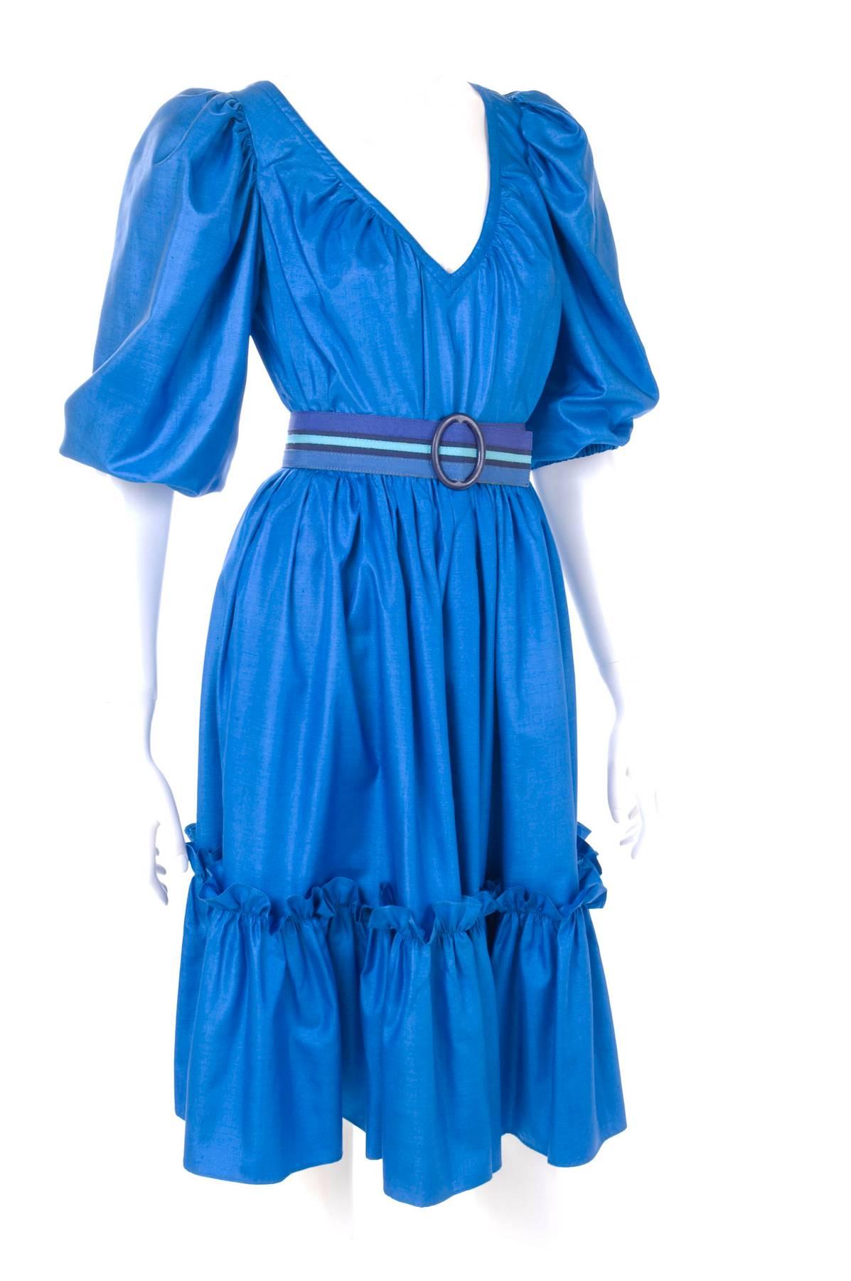 Women's Vintage Yves Saint Laurent Gypsy Silk Ensemble in Royal-Blue For Sale