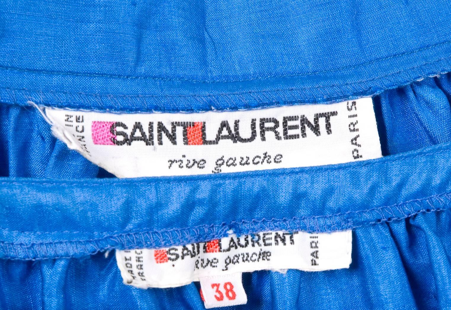 Vintage Yves Saint Laurent Gypsy Silk Ensemble in Royal-Blue For Sale 3