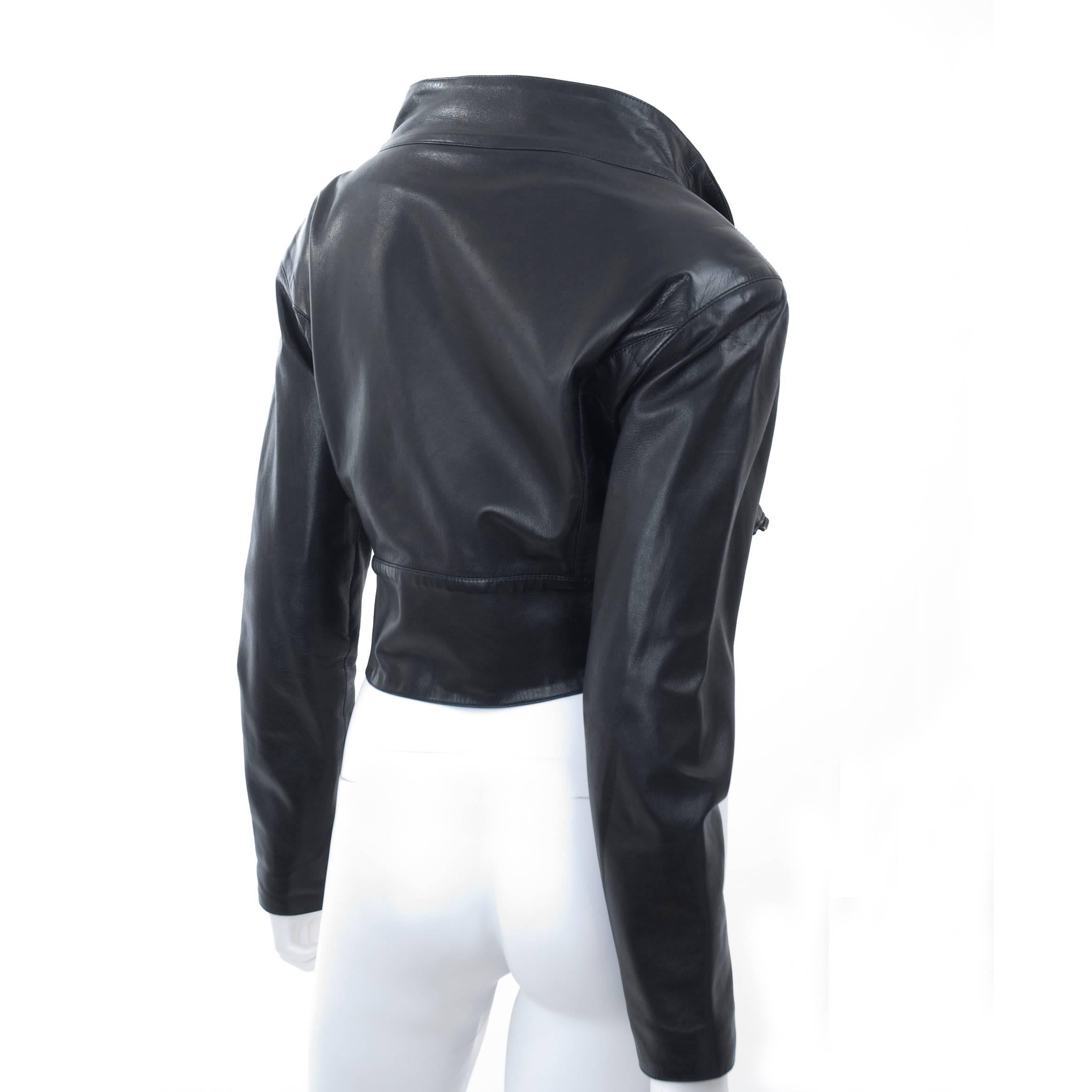 Women's Vintage CLAUDE MONTANA 1990s zipped black Leather vintage Jacket For Sale